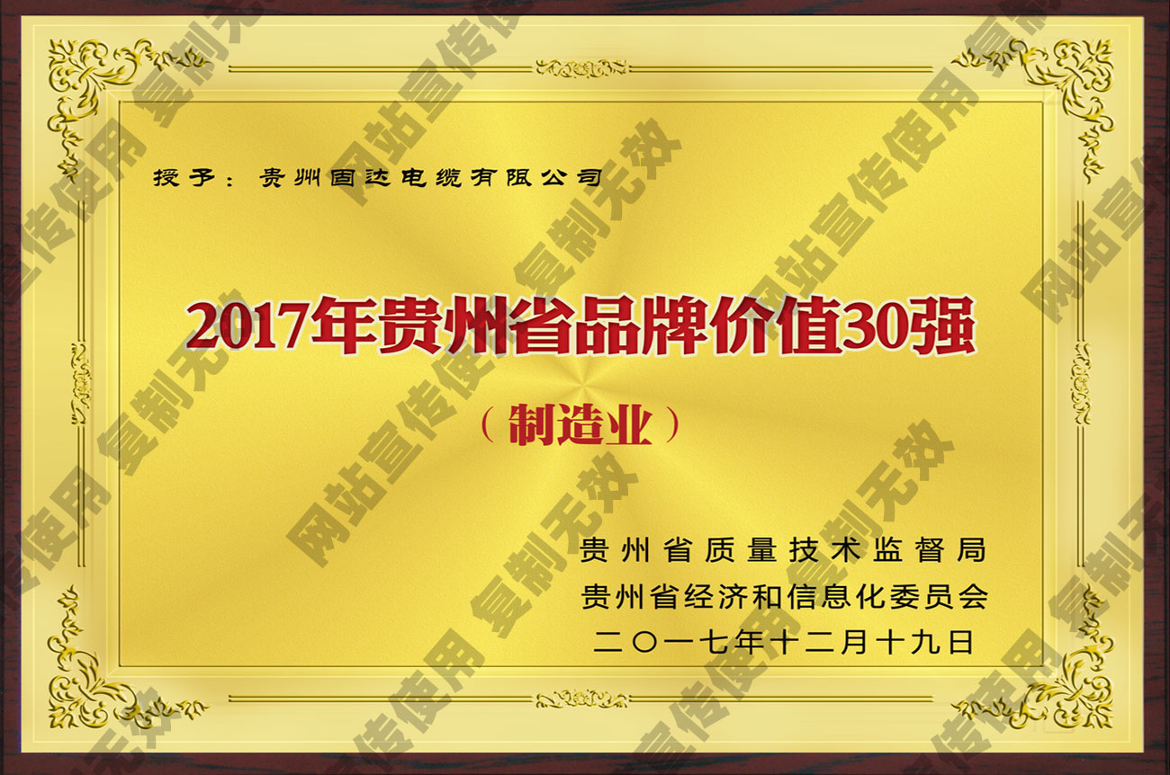 2017年省品牌价值30强（制造业）